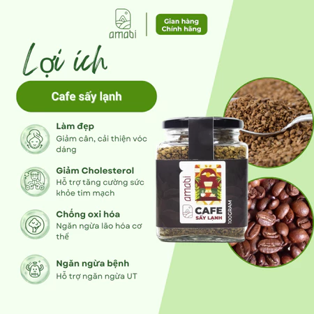 Cà phê Robusta Amabi sấy lạnh hũ 50g/100g, Cà phê hòa tan Đắk Lắk nguyên chất tiện lợi uống liền