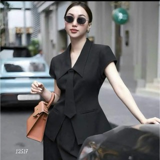 SET BỘ VEST ÁO CỔ BẺ THẮT NƠ QUẦN DÀI SANG TRONG THANH LỊCH NỔI BẬT ( TẶNG KÈM CÀ VẠT)