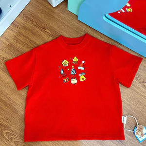 ÁO THUN Đỏ NOEL HOẠ MINI Cho Bé Form Rộng Boxy 100% Cotton 2C , Dày dặn , thấm hút mồ hôi , Đã xử lý màu và có rúTo