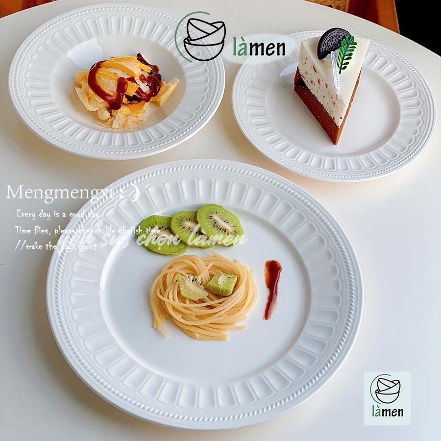 [Bảo Hành Bể Vỡ] Đĩa Sứ Tròn Nông Lòng, Đĩa Có Vành Thiết Kế Phong Cách Hàn Quốc DIA010