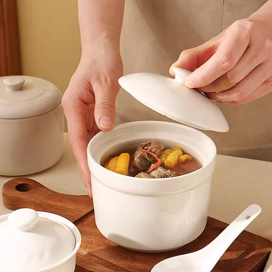 [Bảo Hành Bể Vỡ] Thố Sứ, Hũ Sứ Chưng Yến, Đựng Soup, Bát Có Nắp HUSU001