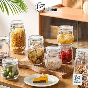 Hũ Thủy Tinh, Bình Thủy Tinh Có Nắp Cài Kim Loại Dáng Tròn LOT005