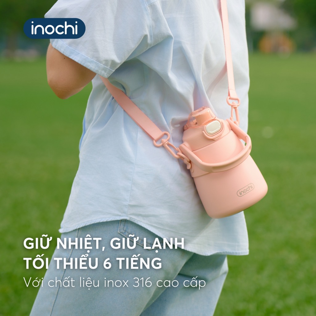 Bình giữ nhiệt INOCHI lõi inox cao cấp Fuji Bell dung tích 900ml, có ống hút và dây đeo tiện lợi