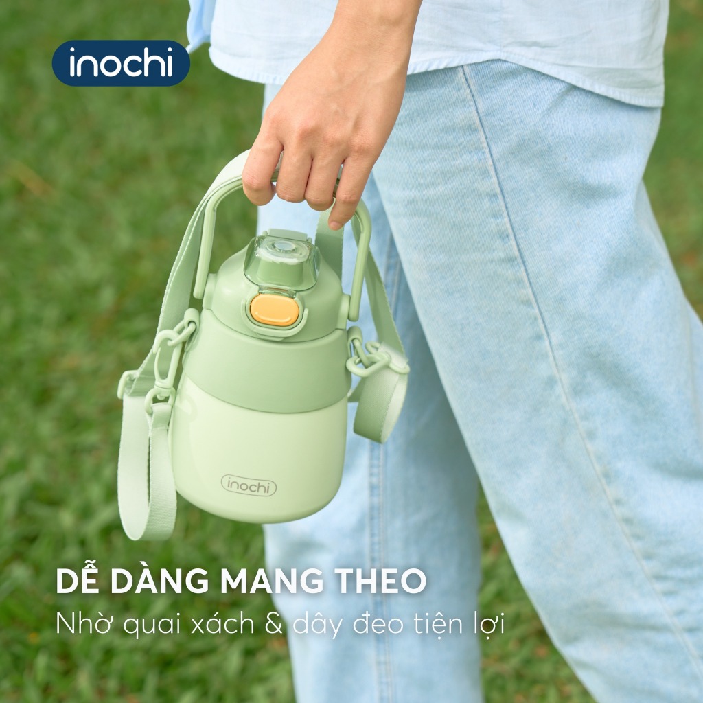 Bình giữ nhiệt INOCHI lõi inox cao cấp Fuji Bell dung tích 900ml, có ống hút và dây đeo tiện lợi