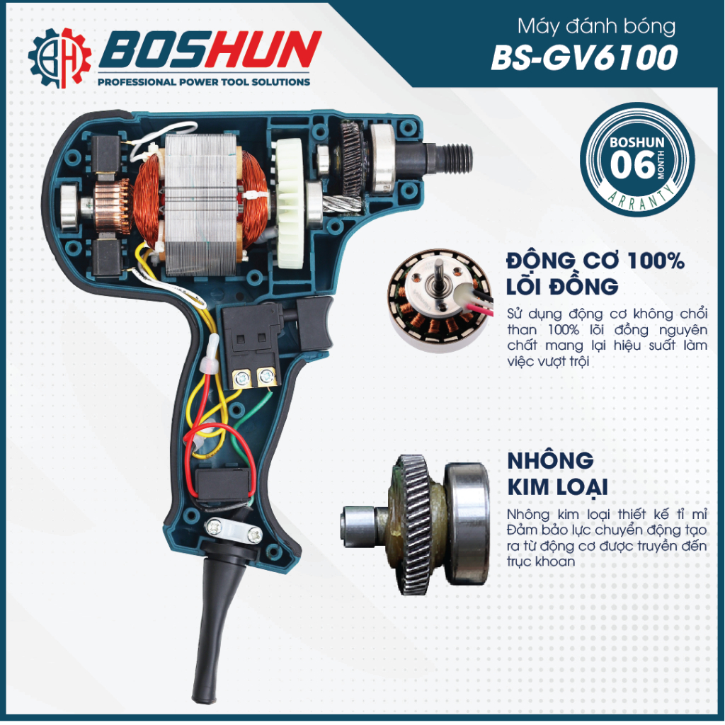 Máy Đánh Bóng Boshun BS-GV6100 Công Suất 700W 6 Tốc Độ, Đánh Bóng, Chà Nhám Ô tô, Xe Máy, Gỗ, Sàn Nhà, Tường