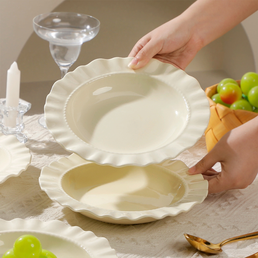[ Bảo Hành Bể Vỡ ] Đĩa Sứ Oval Viền Gợn Sóng Đơn Giản, An Toàn Sức Khỏe, Decor Bàn Ăn Hàng Ngày DIA103
