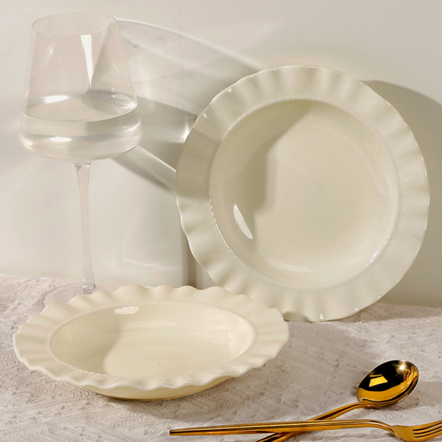 [ Bảo Hành Bể Vỡ ] Đĩa Sứ Oval Viền Gợn Sóng Đơn Giản, An Toàn Sức Khỏe, Decor Bàn Ăn Hàng Ngày DIA103