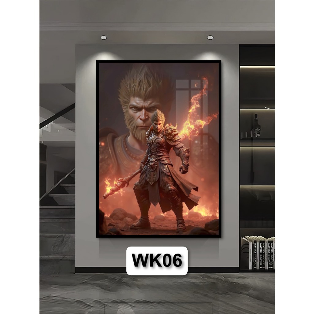 Tranh Wukong Ngộ Không - Tranh Gỗ Tráng Gương Có Khung Decor Phòng Khách Phòng Game