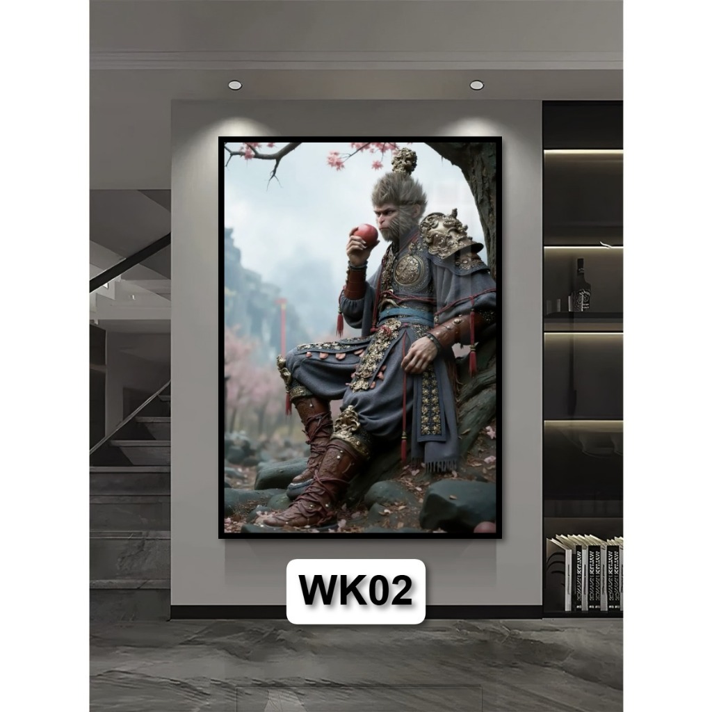 Tranh Wukong Ngộ Không - Tranh Gỗ Tráng Gương Có Khung Decor Phòng Khách Phòng Game