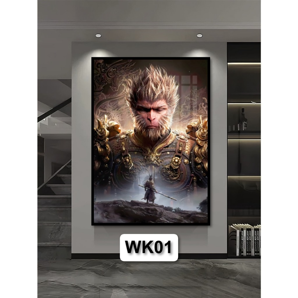 Tranh Wukong Ngộ Không - Tranh Gỗ Tráng Gương Có Khung Decor Phòng Khách Phòng Game