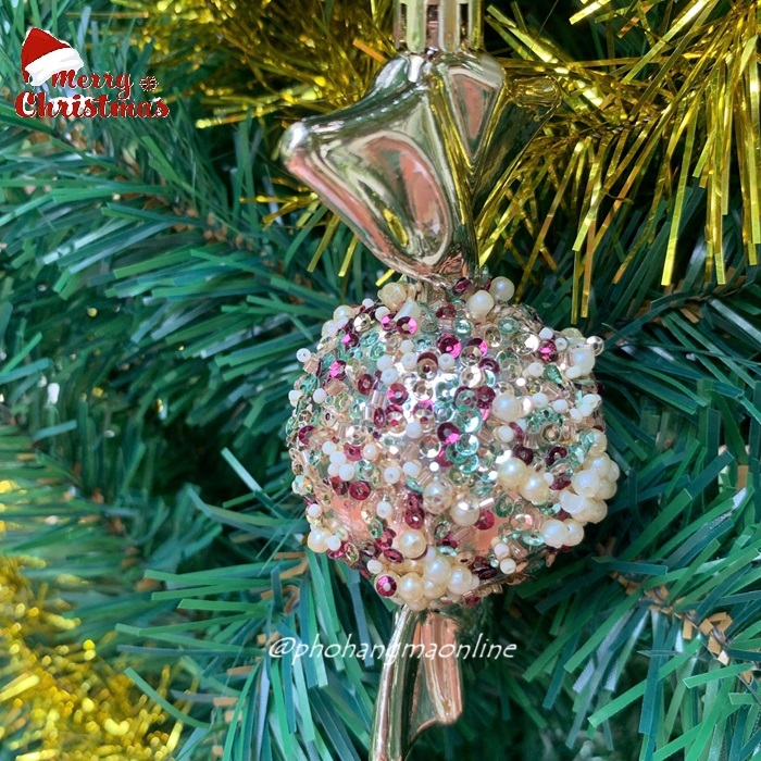 1 Quả thông KẸO xoắn đính đá nhiều màu, phụ kiện treo trang trí cây thông Noel giáng sinh
