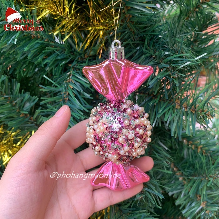 1 Quả thông KẸO xoắn đính đá nhiều màu, phụ kiện treo trang trí cây thông Noel giáng sinh