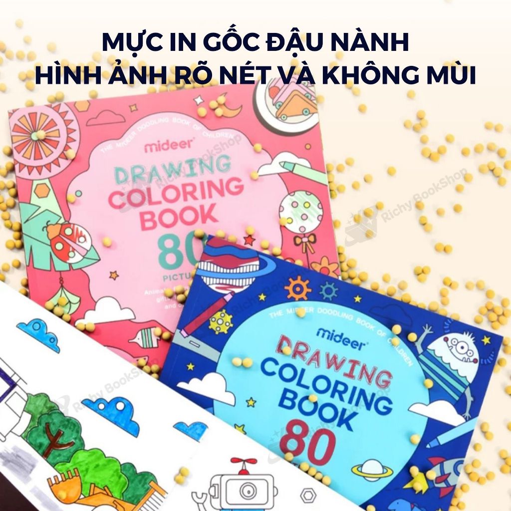 Vở tô màu 80 tranh cho bé Mideer Drawing Coloring, Đồ chơi thủ công mỹ thuật cho bé