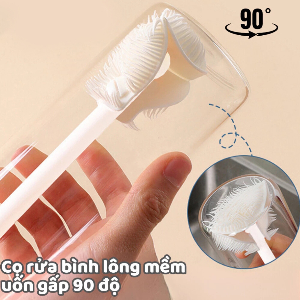 Cọ Rửa Ly Bình Lông Mềm Gập 90 Độ, Dụng Cụ Cọ Bình Nước Slicone gập 90 ...