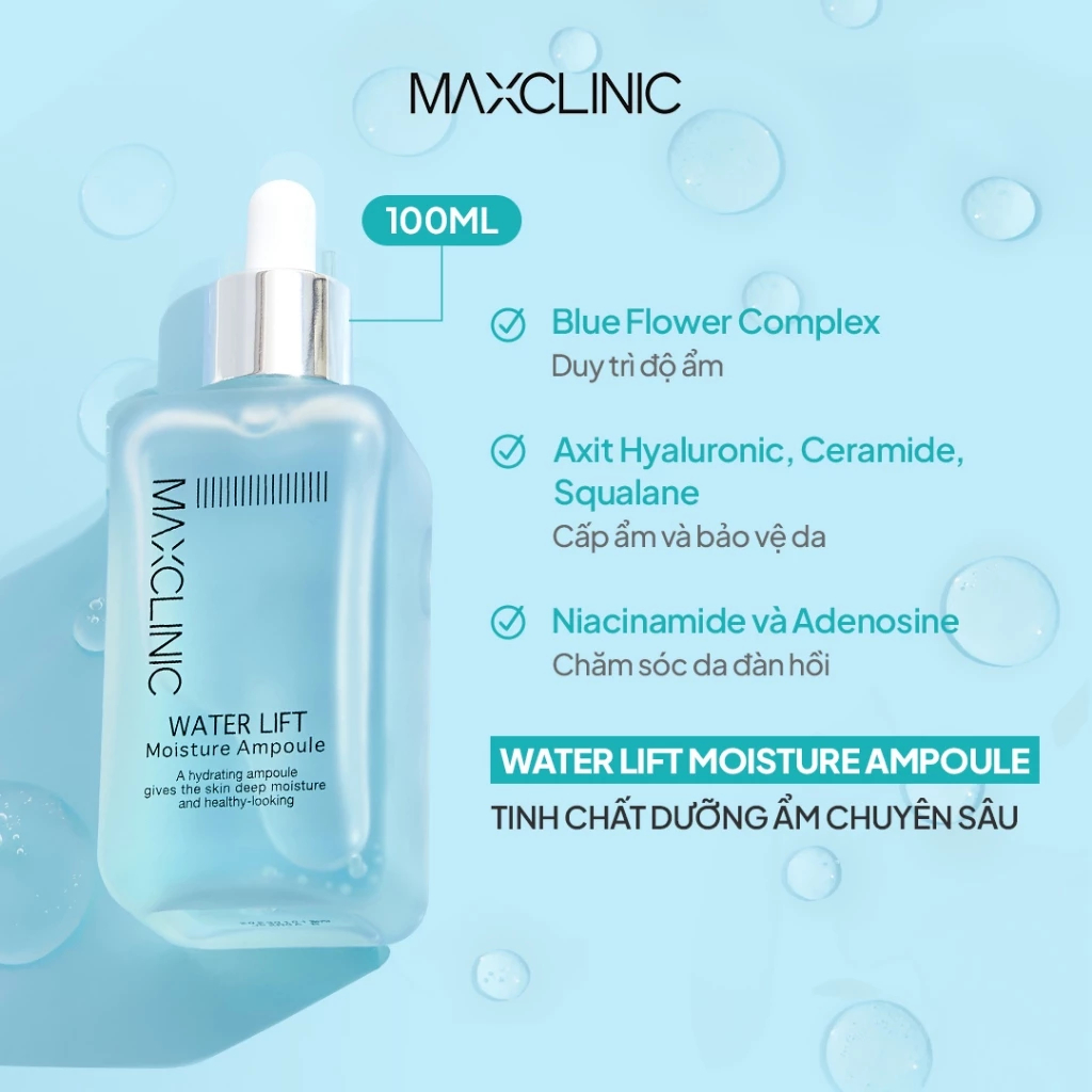 Serum Maxclinic Water Lift Moisture Ampoule Cấp Nước Dưỡng Ẩm Căng Bóng Da 100ml