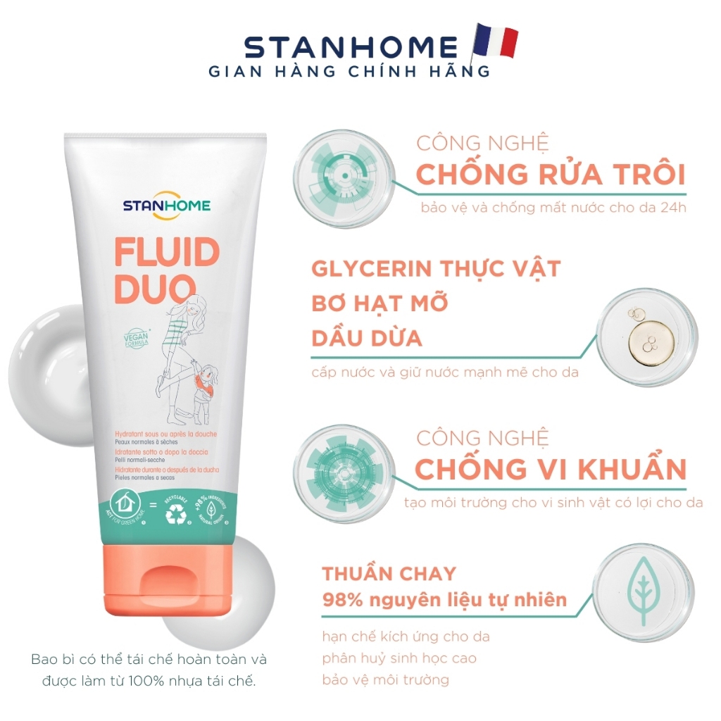 Ảnh Kem Dưỡng Ẩm Da Mặt Và Cơ Thể STANHOME Fluid Duo Phục Hồi Da Khô Da Nhạy Cảm An Toàn Dịu Nhẹ 250ML 3
