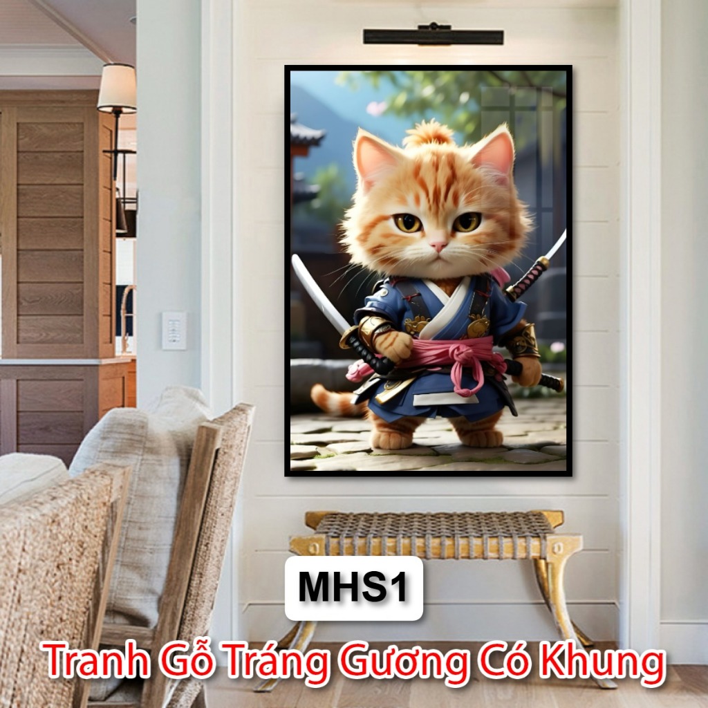 Tranh Gỗ Tráng Gương Chú Mèo Hiệp Sĩ Cute Dễ Thương Trang Trí Cho Căn Phòng Của Bạn