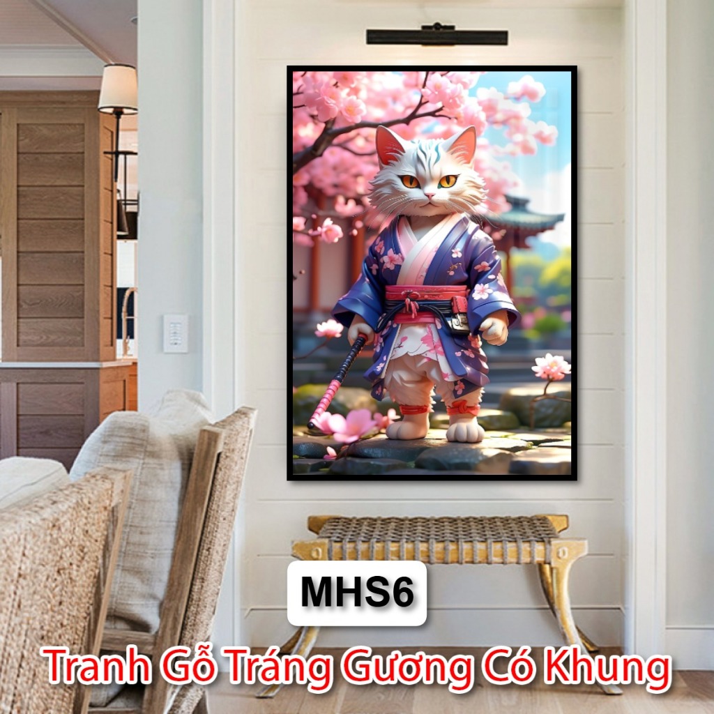 Tranh Gỗ Tráng Gương Chú Mèo Hiệp Sĩ Cute Dễ Thương Trang Trí Cho Căn Phòng Của Bạn