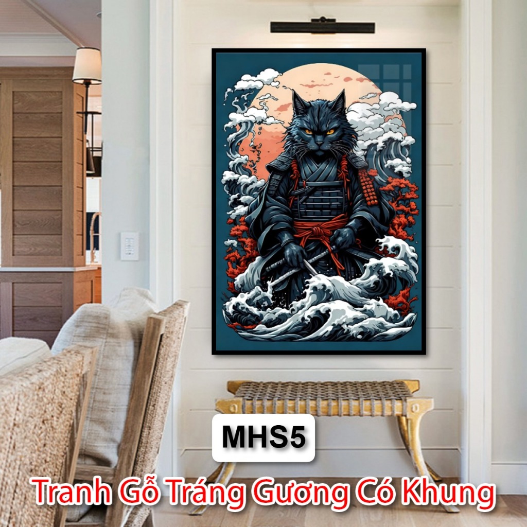Tranh Gỗ Tráng Gương Chú Mèo Hiệp Sĩ Cute Dễ Thương Trang Trí Cho Căn Phòng Của Bạn