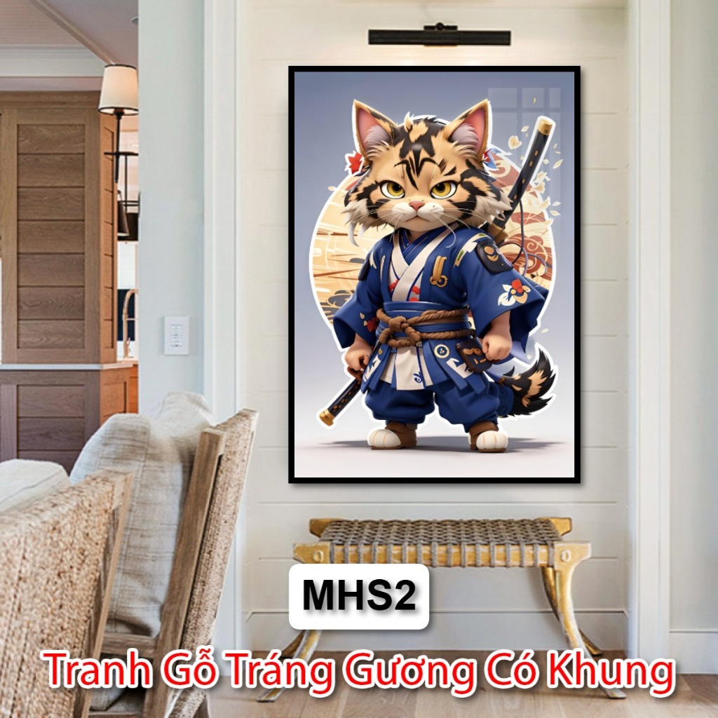 Tranh Gỗ Tráng Gương Chú Mèo Hiệp Sĩ Cute Dễ Thương Trang Trí Cho Căn Phòng Của Bạn