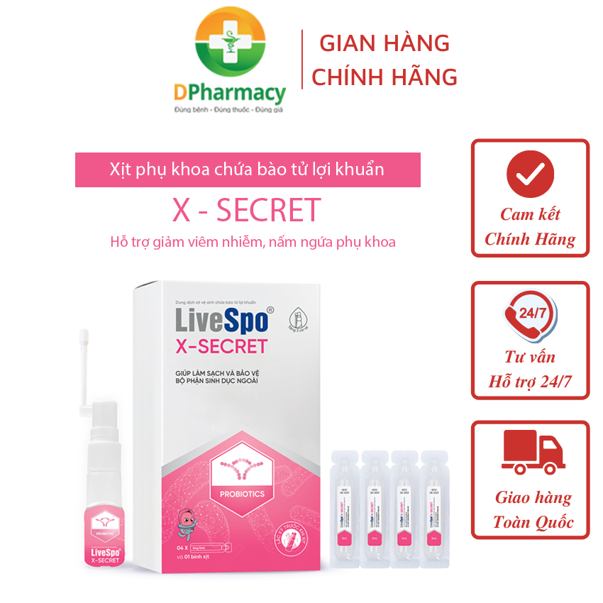 Xịt phụ khoa LiveSpo X-Secret- chứa bào tử lợi khuẩn. Hỗ trợ khử mùi và cân bằng pH, không kích ứng