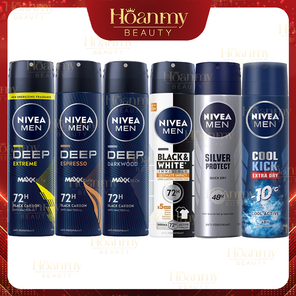 Xịt ngăn mùi Nivea dành cho nam Khô thoáng | Kháng khuẩn | Chống ố áo | Mát Lạnh | Hương Gỗ 150ml