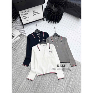 Áo len thom dài tay cổ bẻ free size len dệt kim mùa thu đông cổ phối viền mã 758