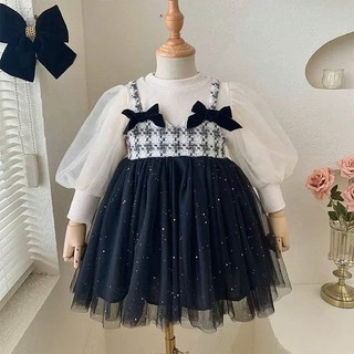Váy bé gái dài tay mùa thu đông phong cách Hàn dạng yếm phối nơ xinh D1042 Bí Ngô Nhỏ