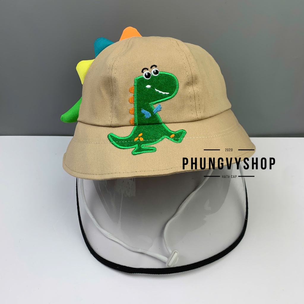 Bé 2-4Tuổi_Mũ chống giọt bắn chắn gió bụi mưa bucket tai bèo vành trẻ em phungvyshop-nón /Bo "KIẾNG" Khủng Long Đang Đi/