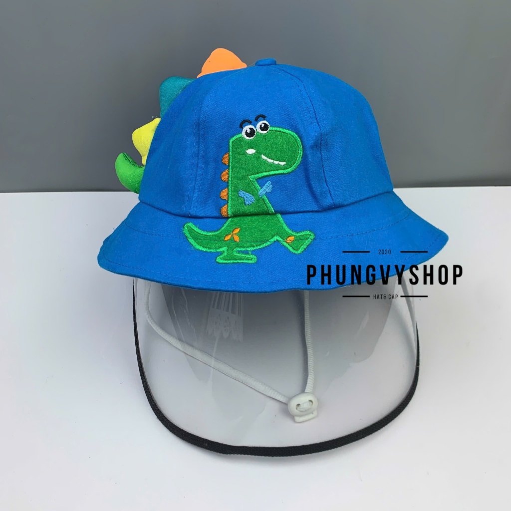 Bé 2-4Tuổi_Mũ chống giọt bắn chắn gió bụi mưa bucket tai bèo vành trẻ em phungvyshop-nón /Bo "KIẾNG" Khủng Long Đang Đi/