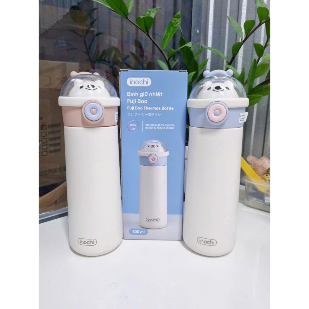 Bình giữ nhiệt Fuji Boo INOCHI 500ml, lõi inox 316 cao cấp, có ống hút và quai xách cho bé