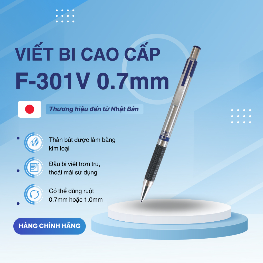 Ảnh Bút Bi Bấm F301V 0.7mm Zebra - Nhật [Chính Hãng] - mực xanh 3