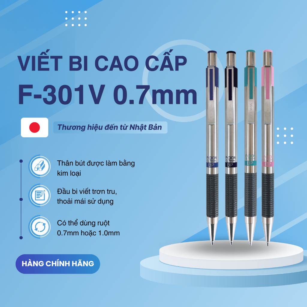 Ảnh Bút Bi Bấm F301V 0.7mm Zebra - Nhật [Chính Hãng] - mực xanh 1