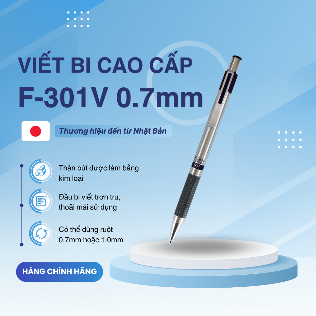 Ảnh Bút Bi Bấm F301V 0.7mm Zebra - Nhật [Chính Hãng] - mực xanh 2