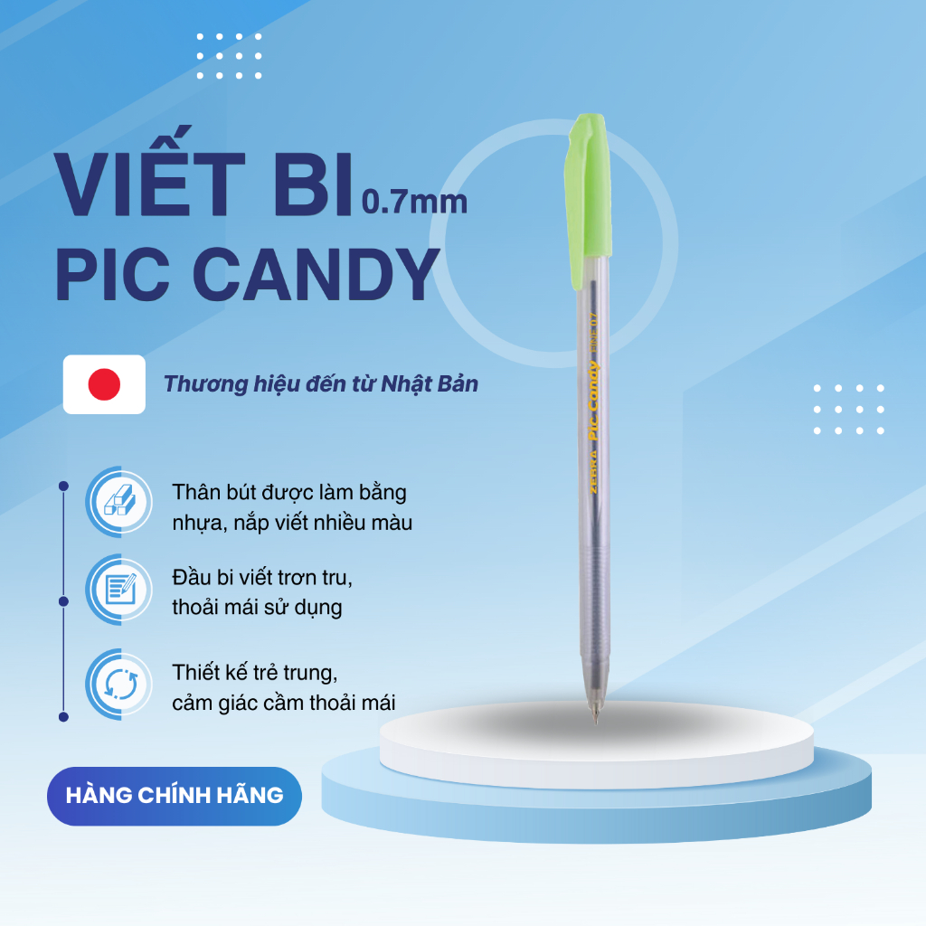 Ảnh Bút bi nắp Pic Candy 0.7mm mực xanh - Zebra [Chính hãng] 2