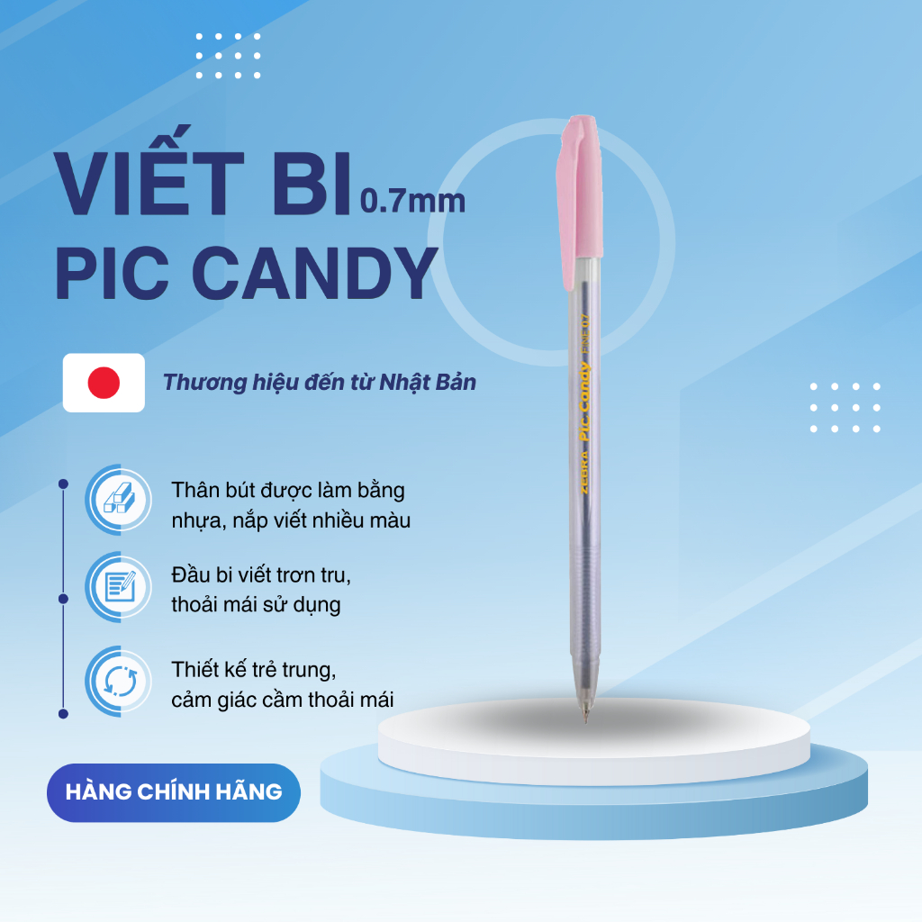 Ảnh Bút bi nắp Pic Candy 0.7mm mực xanh - Zebra [Chính hãng] 4