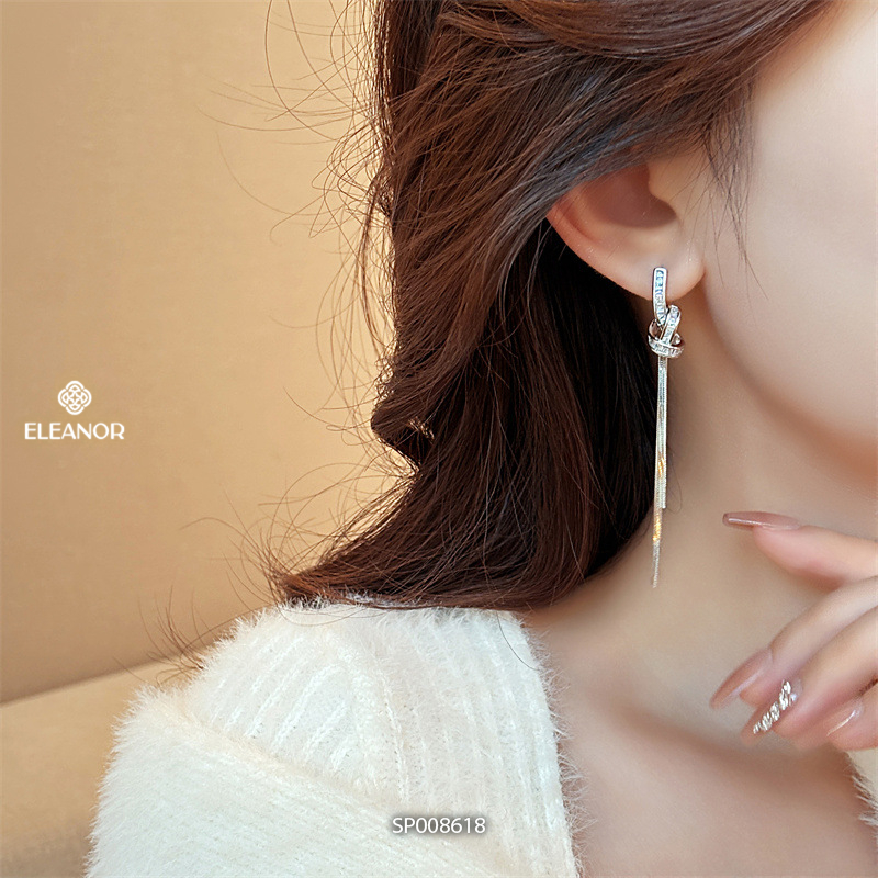Bông tai nữ chuôi bạc 925 Eleanor Accessories dáng dài tua rua phụ kiện trang sức khuyên tai 8618