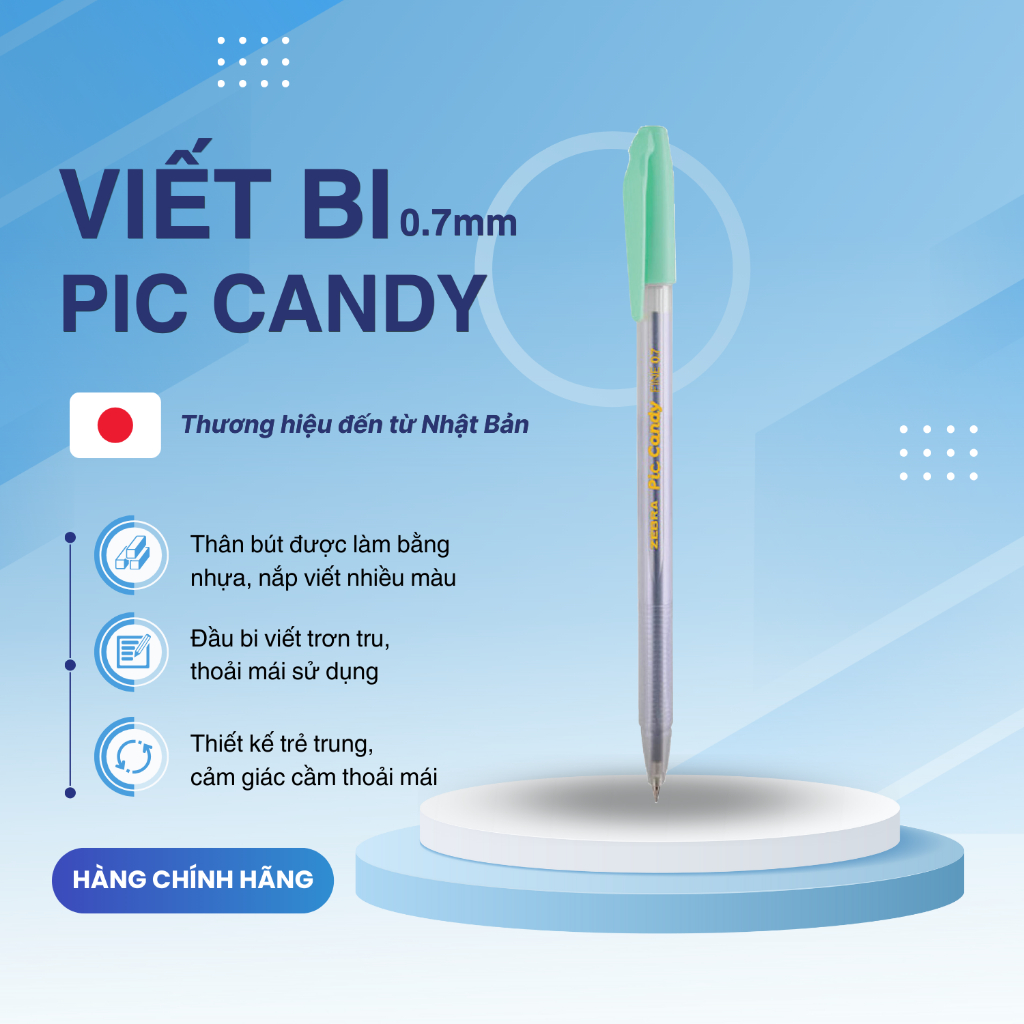 Ảnh Bút bi nắp Pic Candy 0.7mm hộp 12 cây mực xanh - Zebra [Chính hãng] 2