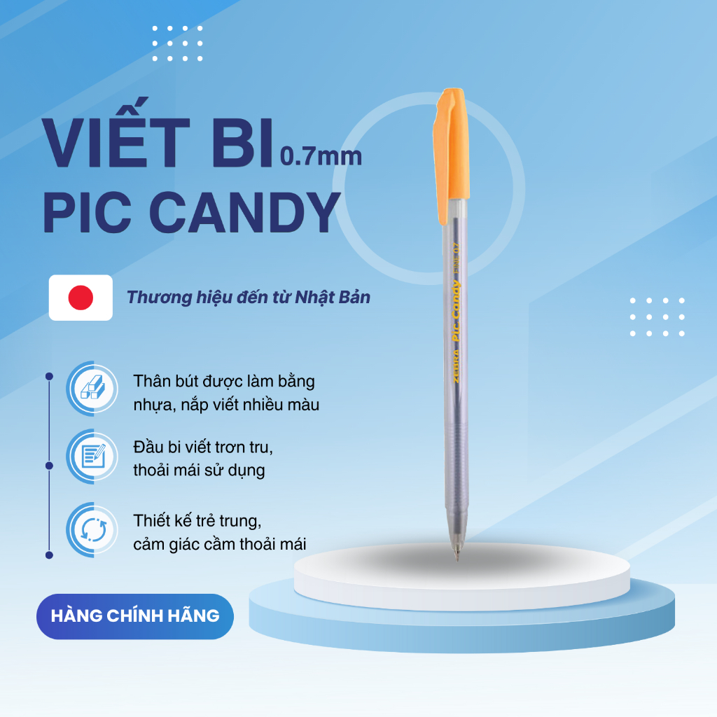 Ảnh Bút bi nắp Pic Candy 0.7mm hộp 12 cây mực xanh - Zebra [Chính hãng] 4