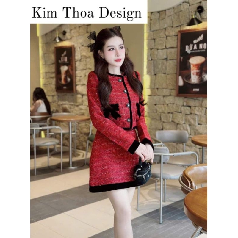 Set Dạ Tweet Nữ Kim Tuyến Nơ Nhung Cao Cấp Kim Thoa Design Kèm Ảnh Khách Yêu Và Video