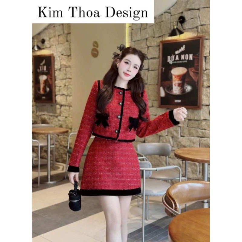 Set Dạ Tweet Nữ Kim Tuyến Nơ Nhung Cao Cấp Kim Thoa Design Kèm Ảnh Khách Yêu Và Video