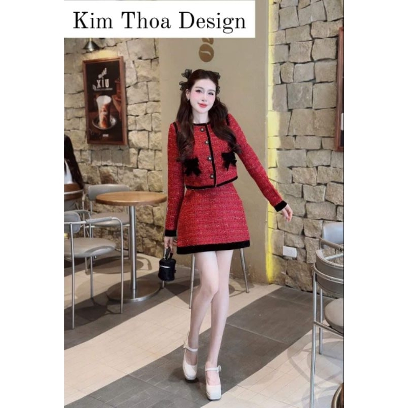 Set Dạ Tweet Nữ Kim Tuyến Nơ Nhung Cao Cấp Kim Thoa Design Kèm Ảnh Khách Yêu Và Video