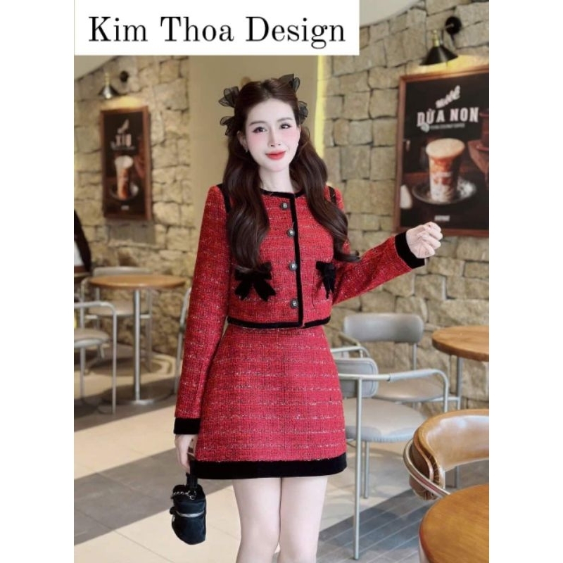 Set Dạ Tweet Nữ Kim Tuyến Nơ Nhung Cao Cấp Kim Thoa Design Kèm Ảnh Khách Yêu Và Video