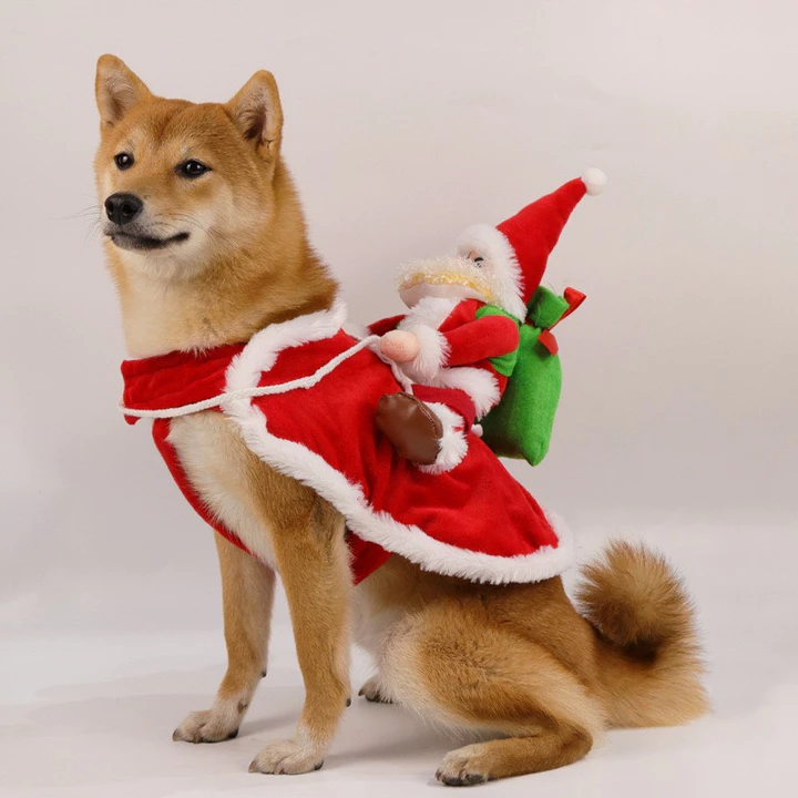Áo choàng đỏ giáng sinh cho chó mèo, đồ hóa trang ông già noel cưỡi ngựa cho chó mèo BECHON