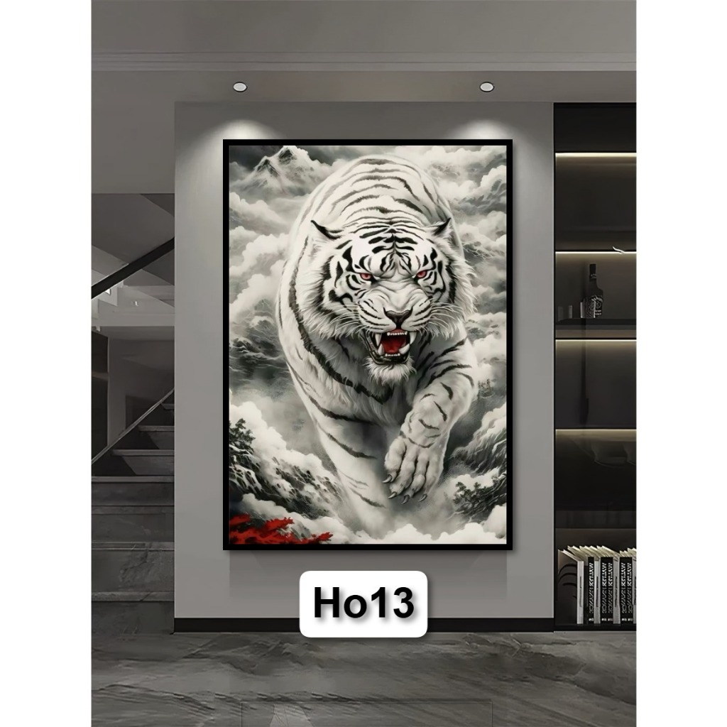 Tranh Gỗ Tráng Gương Có Khung Mãnh Hổ Decor Nhà Không Gian Làm Việc