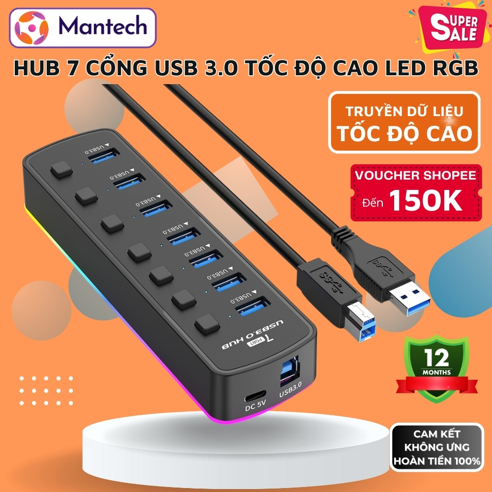 HUB Truyền Dữ Liệu Tốc Độ Cao 7 Cổng USB 3.0 Mantech YX-U307 LED RGB ...