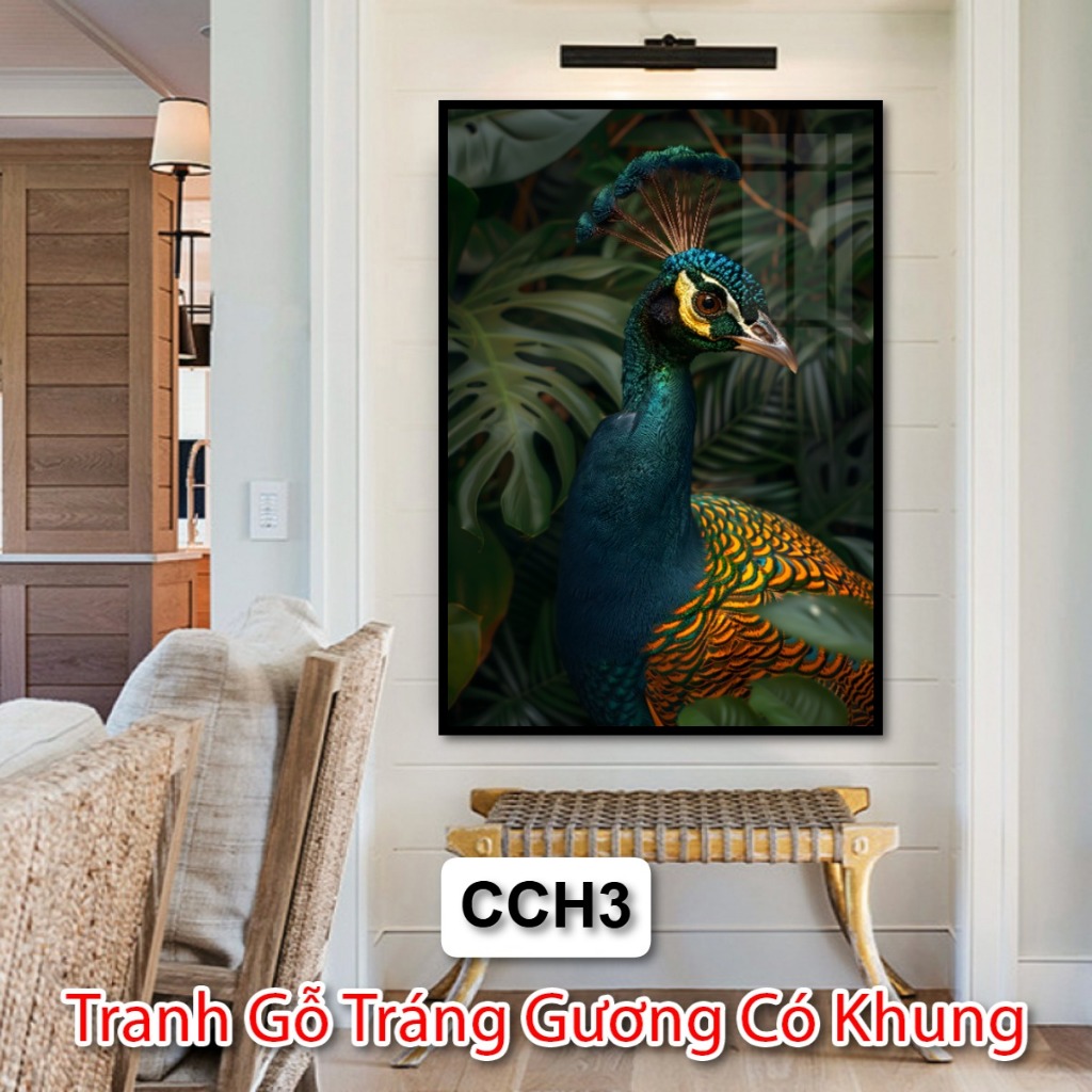 Tranh Con Công 4k Tráng Gương Treo Tường Siêu Nét - Tránh Gỗ Tráng Gương Trang Trí Phòng Khách