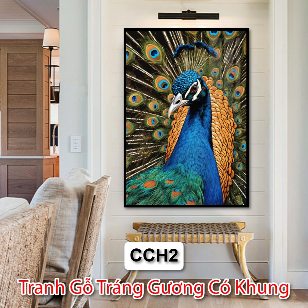 Tranh Con Công 4k Tráng Gương Treo Tường Siêu Nét - Tránh Gỗ Tráng Gương Trang Trí Phòng Khách