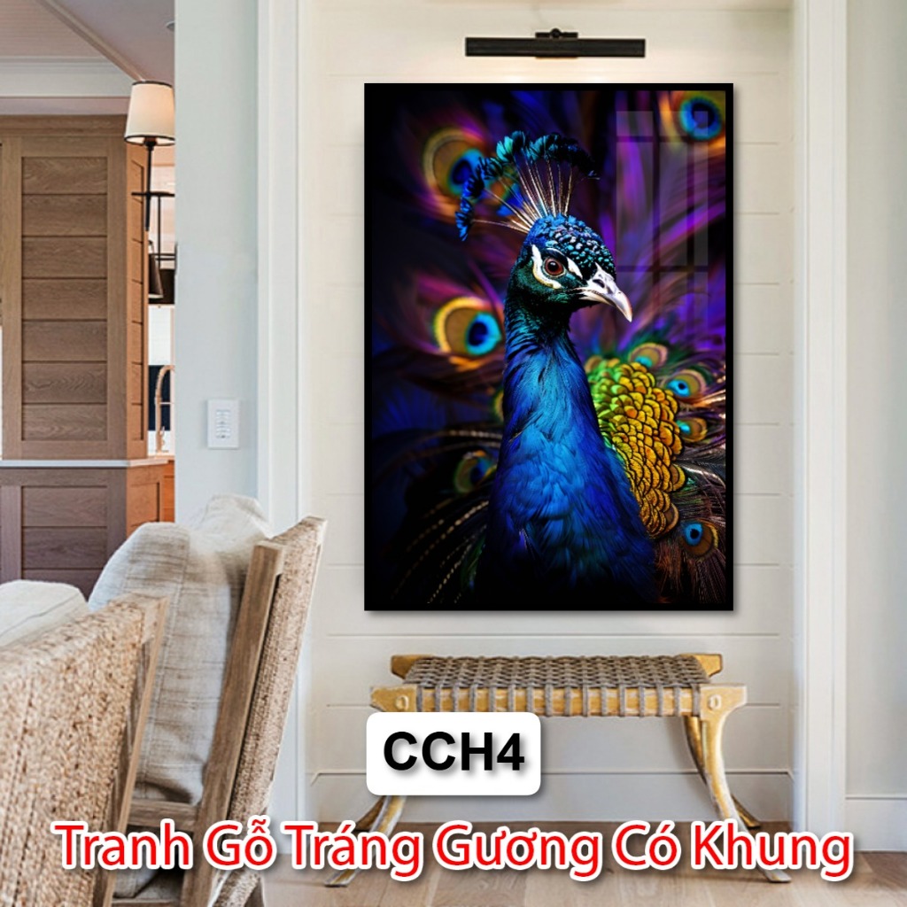 Tranh Con Công 4k Tráng Gương Treo Tường Siêu Nét - Tránh Gỗ Tráng Gương Trang Trí Phòng Khách