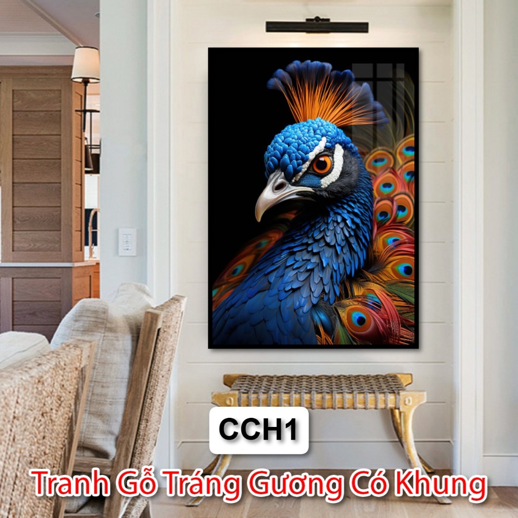 Tranh Con Công 4k Tráng Gương Treo Tường Siêu Nét - Tránh Gỗ Tráng Gương Trang Trí Phòng Khách